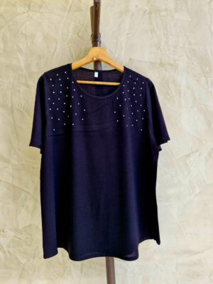 Lino elastizado con tacha escote redondo